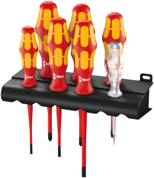 160 iS/7 Rack screwdriver set Kraftform Plus Series 100, voltage tester and rack. With reduced blade diameter