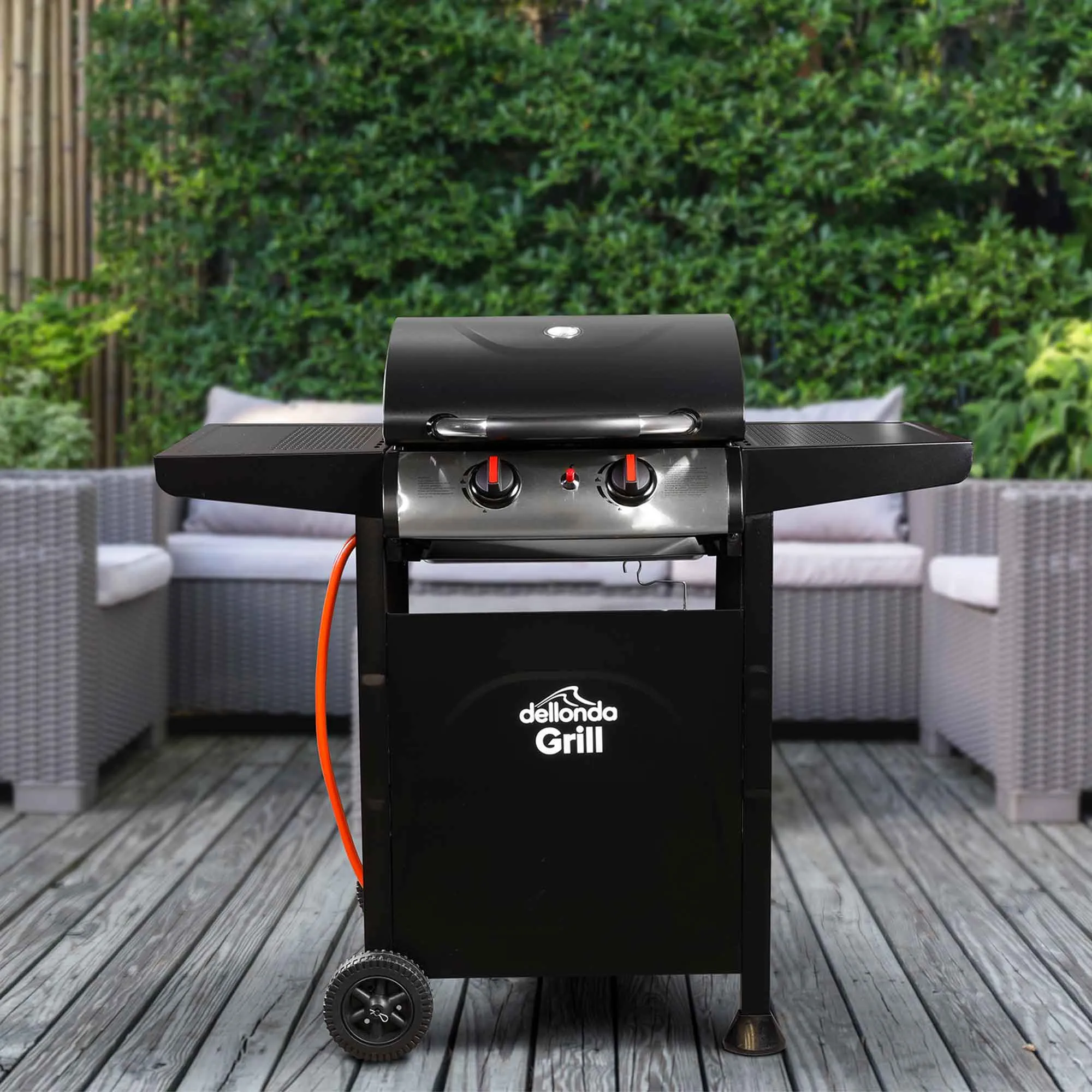 2 Burner BBQ Gas Grill, Thermometer, with Cover - Black/Stainless Steel - DG227