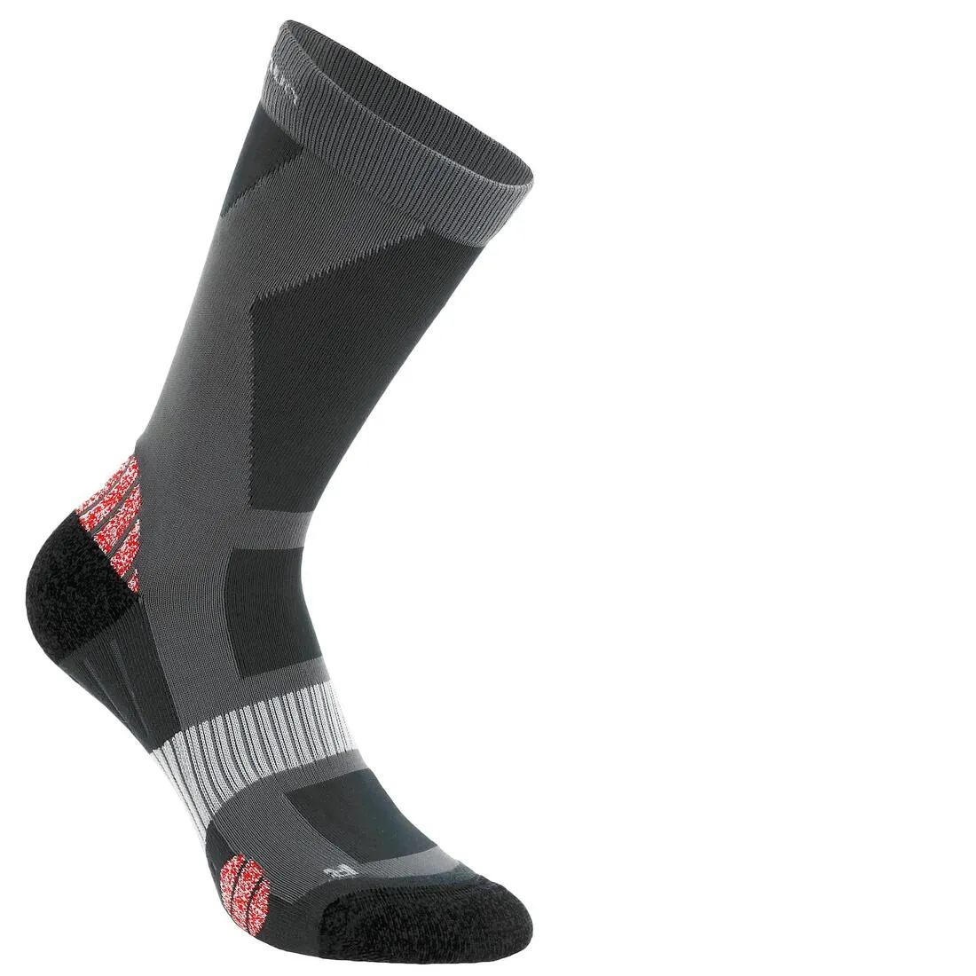 2 pairs of Forclaz 500 adult high-top hiking socks - grey and red