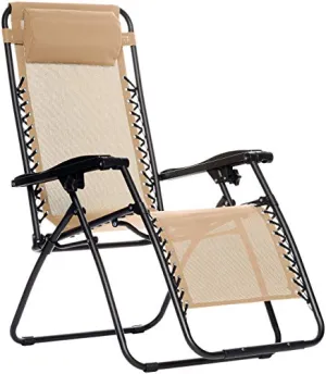 AmazonBasics Zero Gravity Reclining Lounge Portable Chair (Beige, Fabric & Steel)