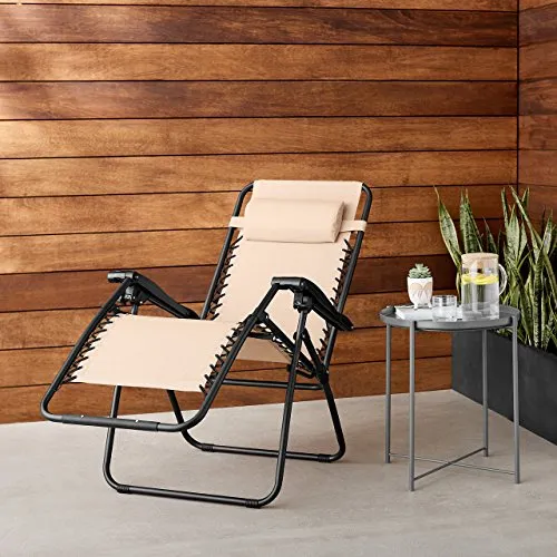 AmazonBasics Zero Gravity Reclining Lounge Portable Chair (Beige, Fabric & Steel)