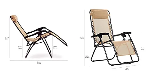 AmazonBasics Zero Gravity Reclining Lounge Portable Chair (Beige, Fabric & Steel)