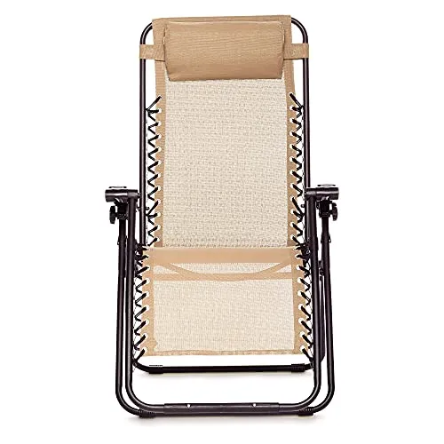AmazonBasics Zero Gravity Reclining Lounge Portable Chair (Beige, Fabric & Steel)