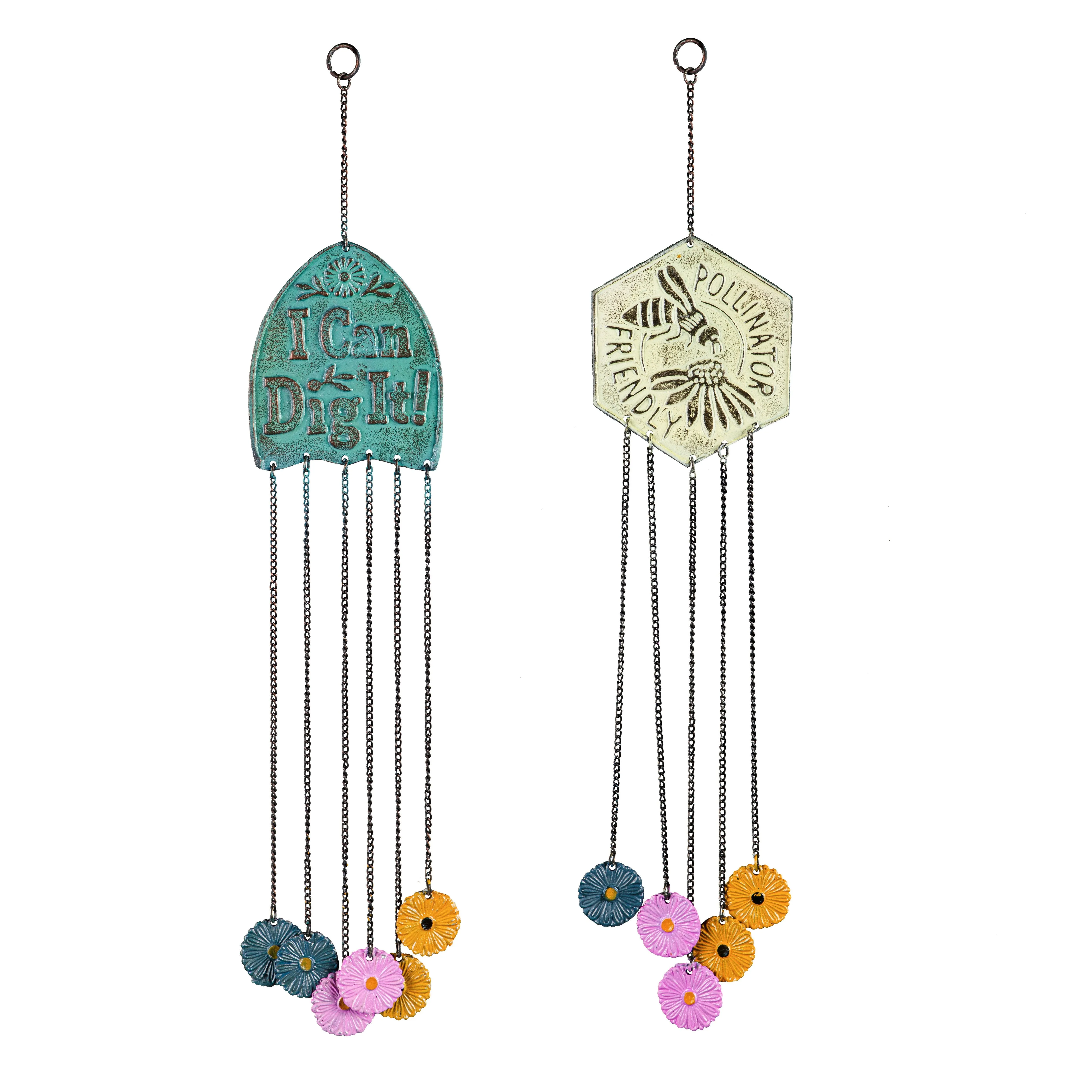 Artisan Cast Aluminum Wind Chime Mobile, I Can Dig It with Florals,2wc2015