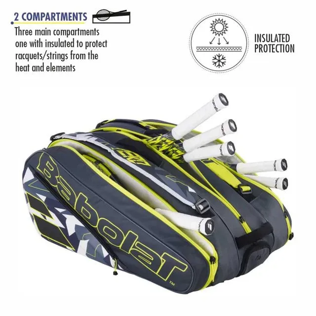 Babolat Pure Aero 12R Tennis Kit Bag | Grey/Yellow/White