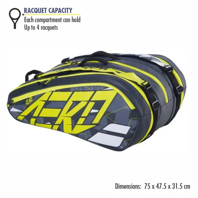 Babolat Pure Aero 12R Tennis Kit Bag | Grey/Yellow/White