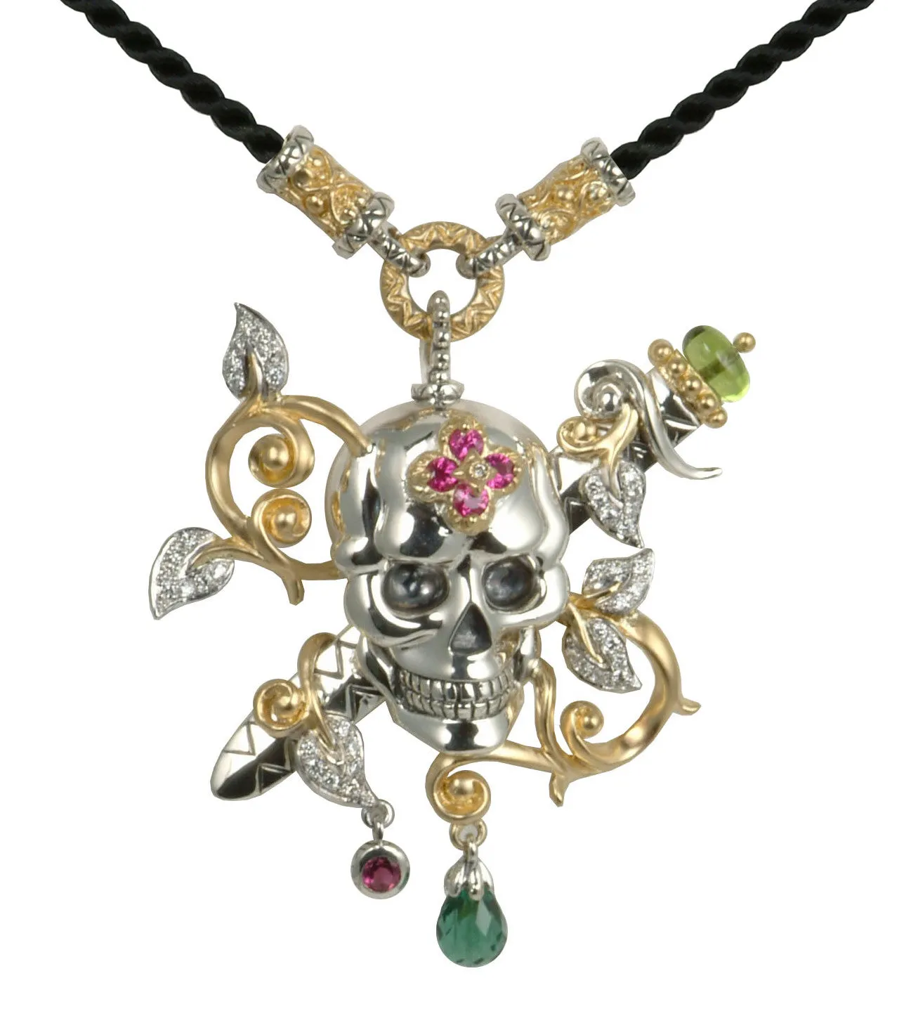 BBP457D,SS/18K Skull and Dagger Necklace
