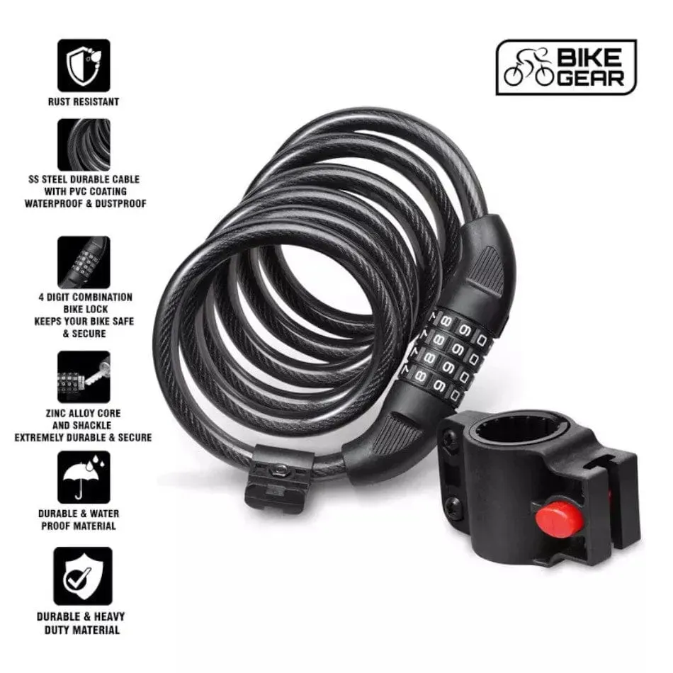Bike Lock 4 Digit Combination Cable Heavy Duty 1.2M Bicycle Scooter Motorbike