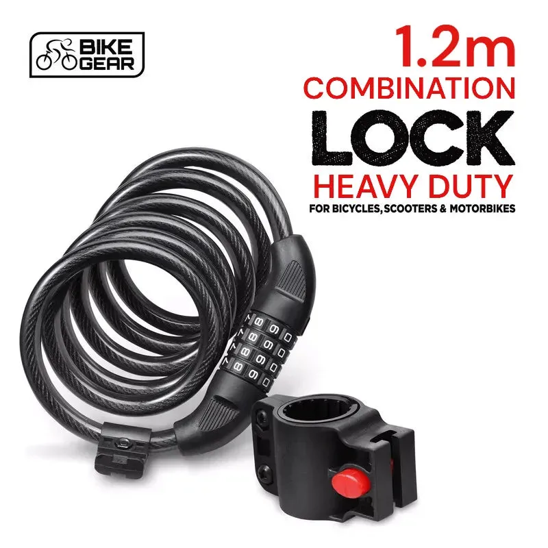 Bike Lock 4 Digit Combination Cable Heavy Duty 1.2M Bicycle Scooter Motorbike