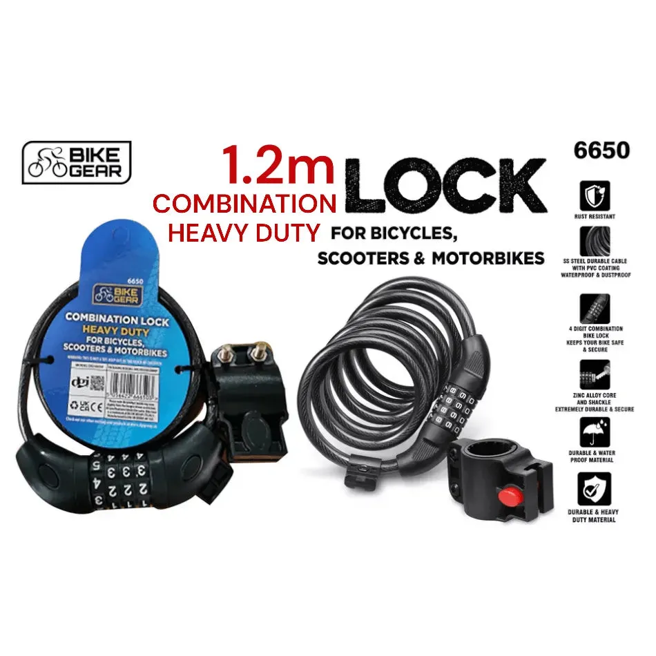 Bike Lock 4 Digit Combination Cable Heavy Duty 1.2M Bicycle Scooter Motorbike