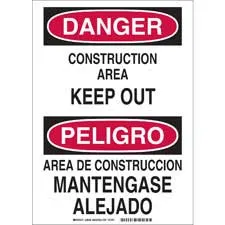 Brady Bilingual DANGER Construction Area Keep Out Sign/ Buy online