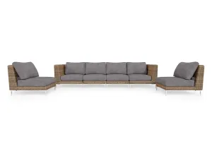 Brown Wicker Outdoor Sofa with Armless Chairs - 6 Seat