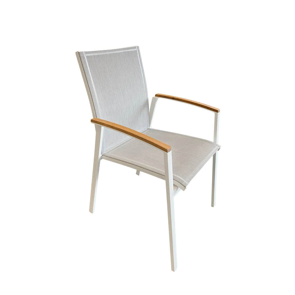 Cairo Outdoor Dining Chair - White Powder Coated Aluminium/Teak