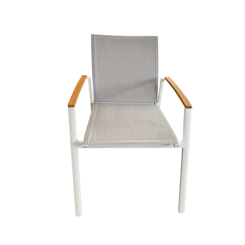 Cairo Outdoor Dining Chair - White Powder Coated Aluminium/Teak