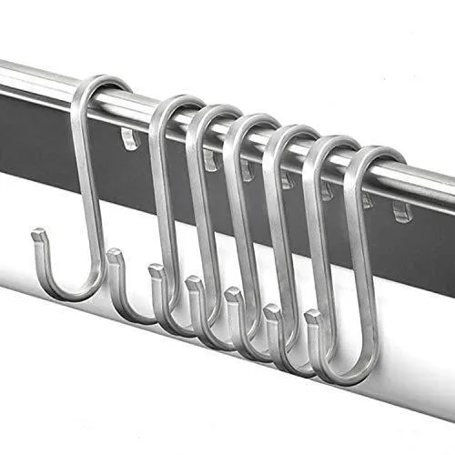 Daratarin S Shaped Hanging Hooks Solid Stainless Steel S Hooks Kitchen Hooks for Spoon Pan Pot Hangers Multiple Uses.