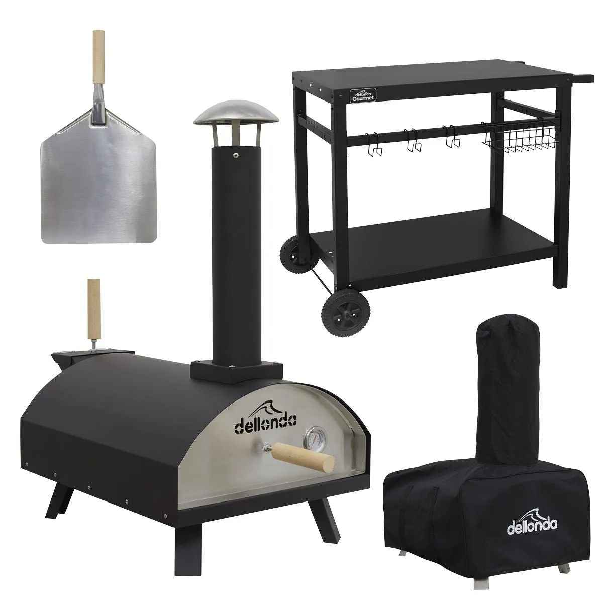 Dellonda Portable Wood-Fired Pizza Oven with Cover/Carry Bag and Trolley