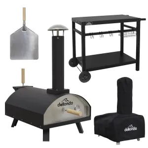 Dellonda Portable Wood-Fired Pizza Oven with Cover/Carry Bag and Trolley