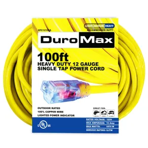 DuroMax XPC12100A 100-Foot 12 Gauge Single Tap Extension Power Cord