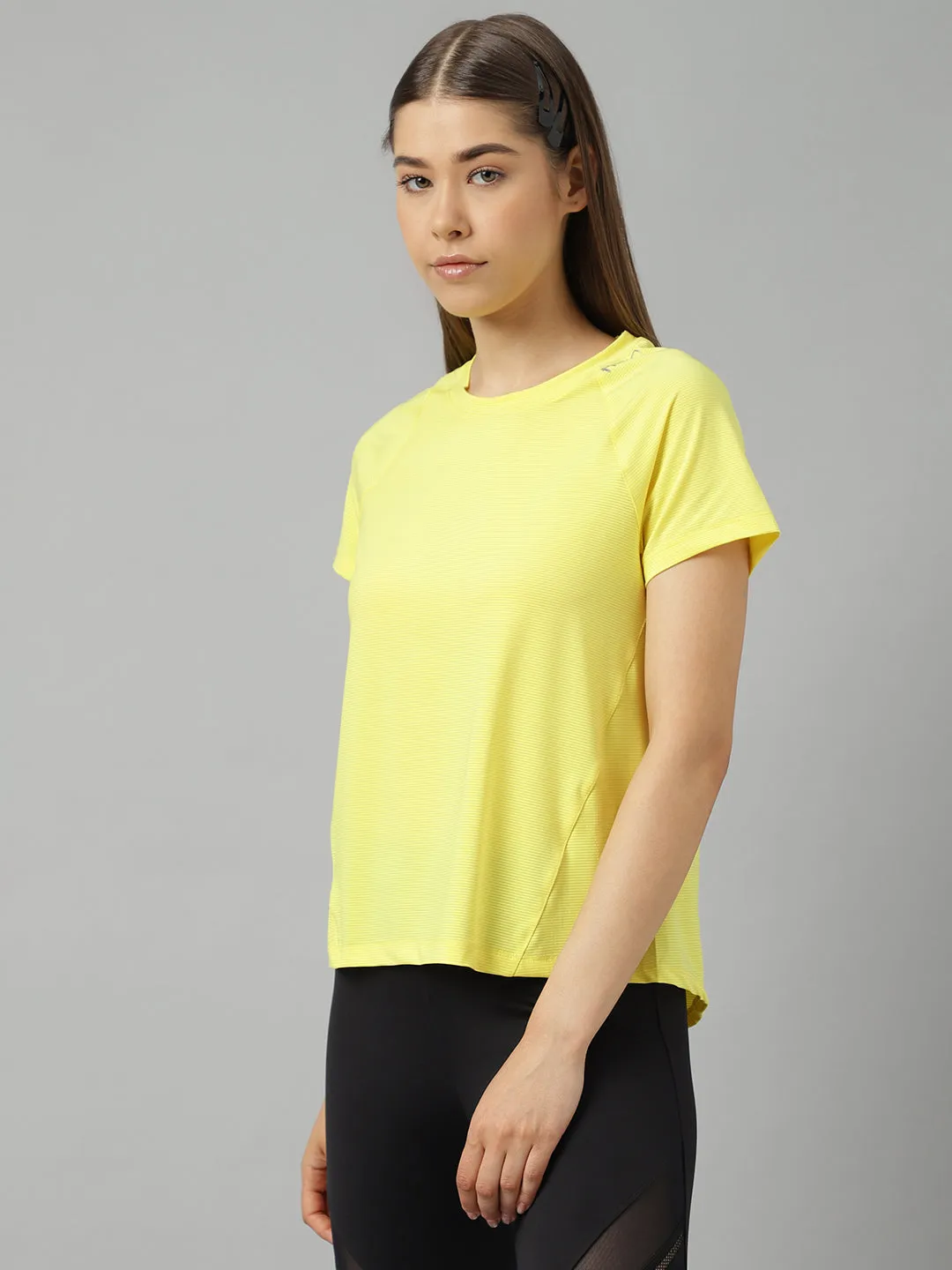 Fitkin women self stripes round neck short sleeves t-shirt