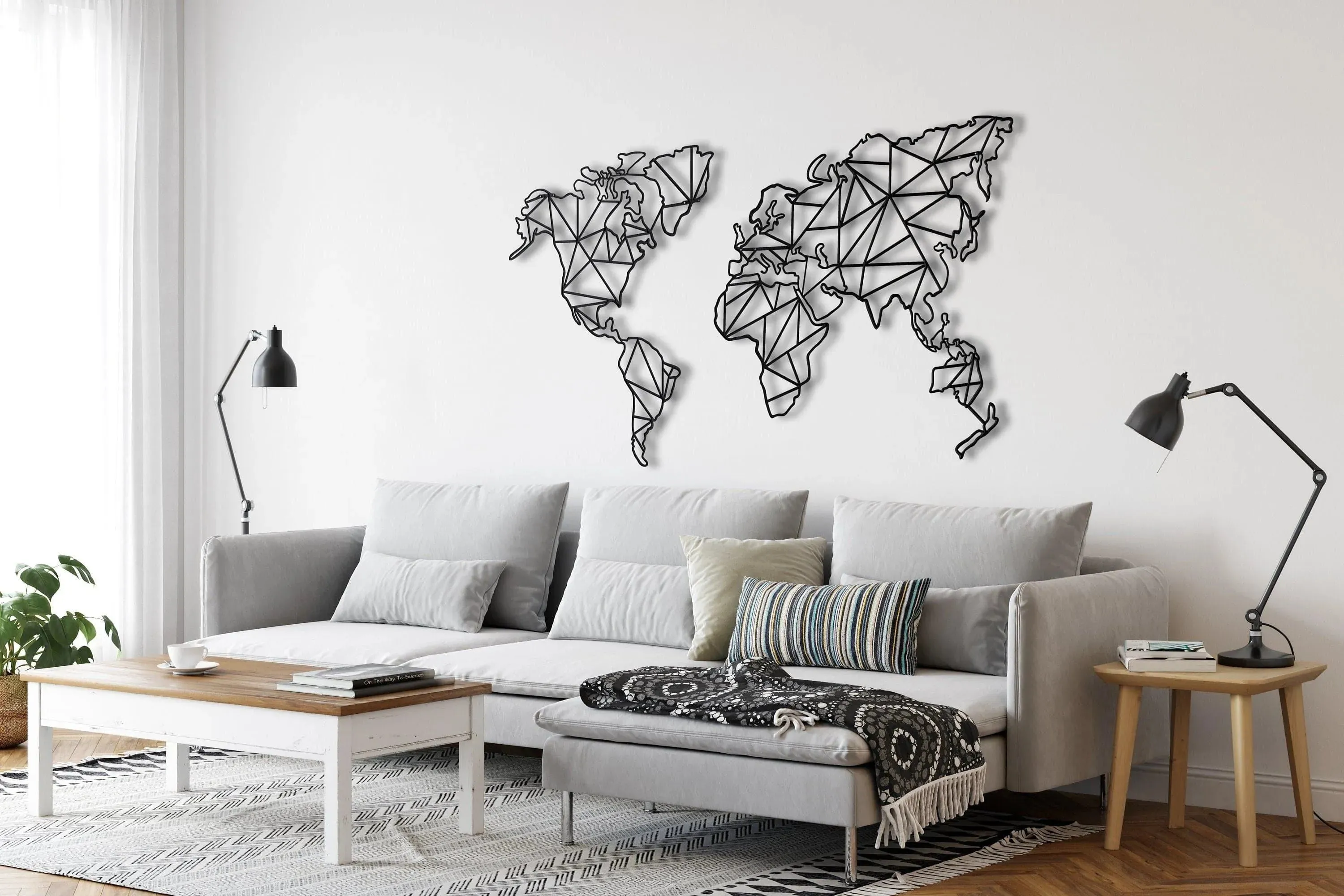 Geometric World Map Metal Wall Decor