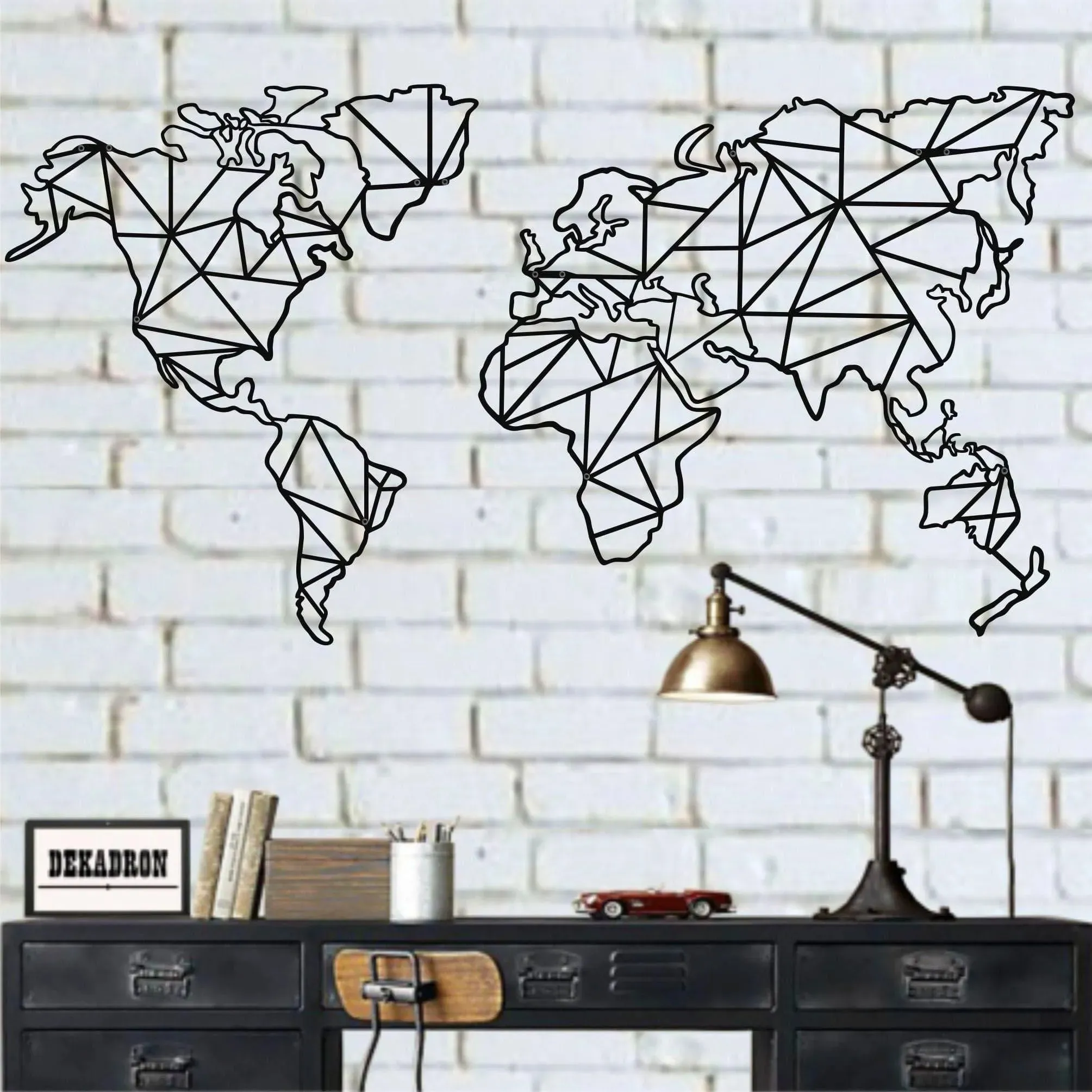 Geometric World Map Metal Wall Decor