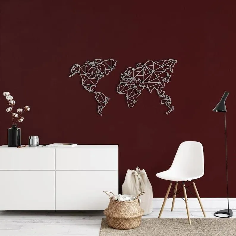 Geometric World Map Metal Wall Decor