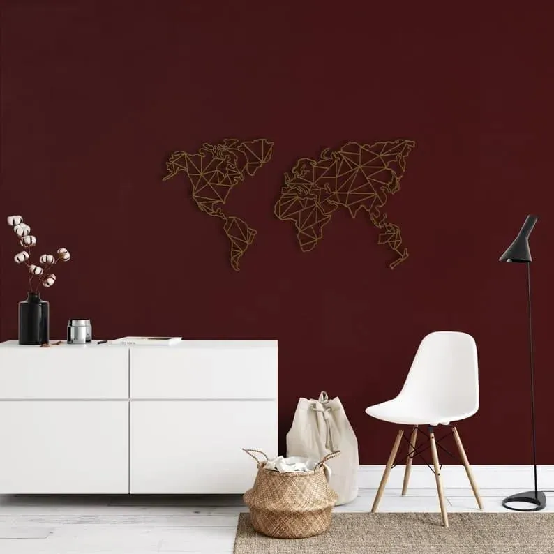 Geometric World Map Metal Wall Decor