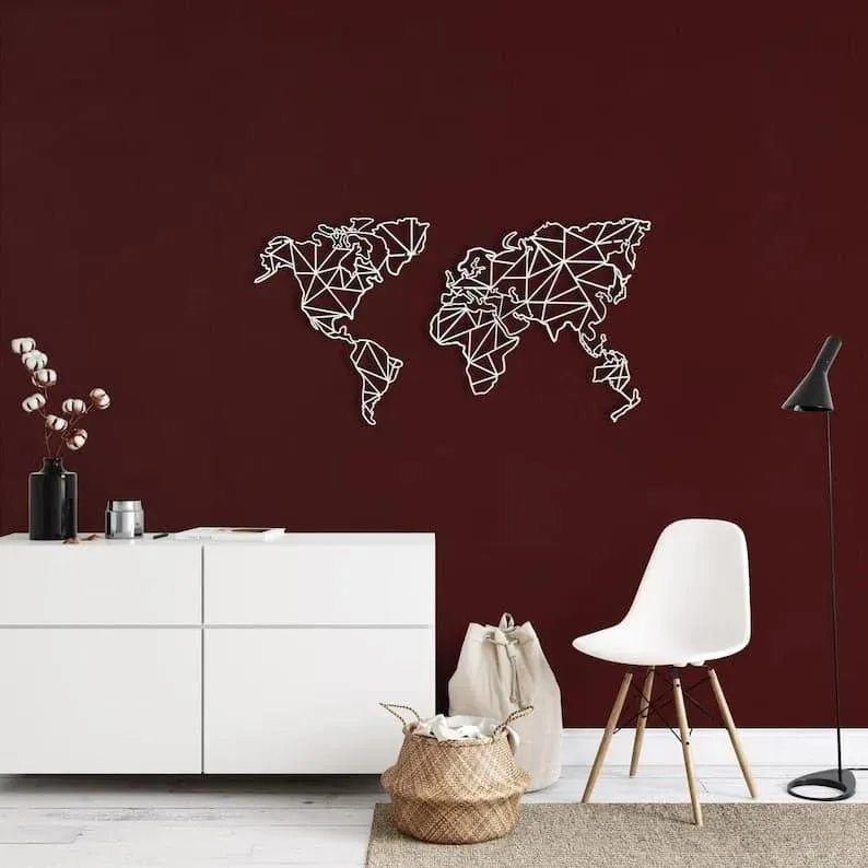 Geometric World Map Metal Wall Decor