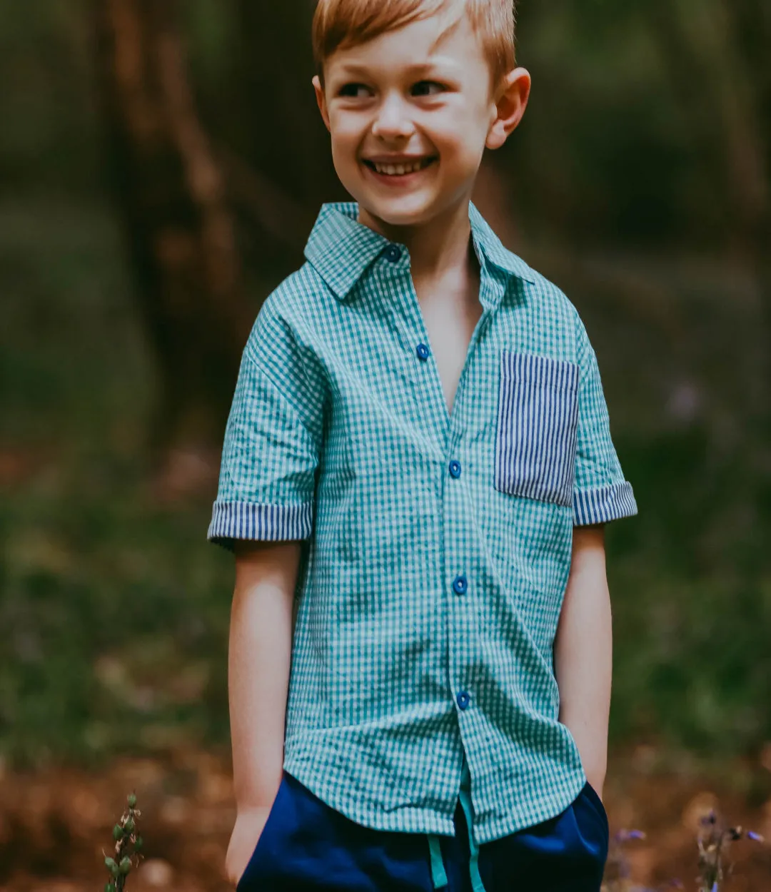 Green Gingham Print Shirt