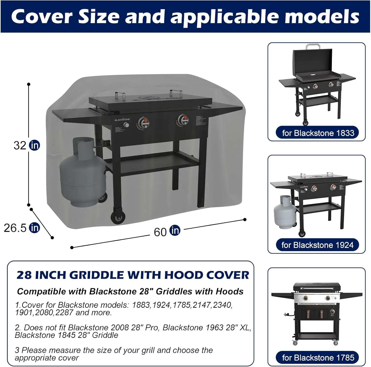Griddle Grill Cover for Blackstone 22 inch and 17 inch with Hood (Cover Only)