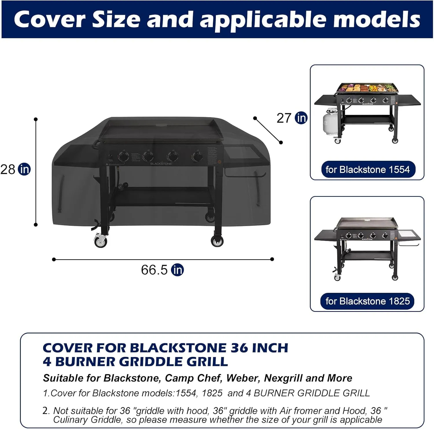 Griddle Grill Cover for Blackstone 22 inch and 17 inch with Hood (Cover Only)