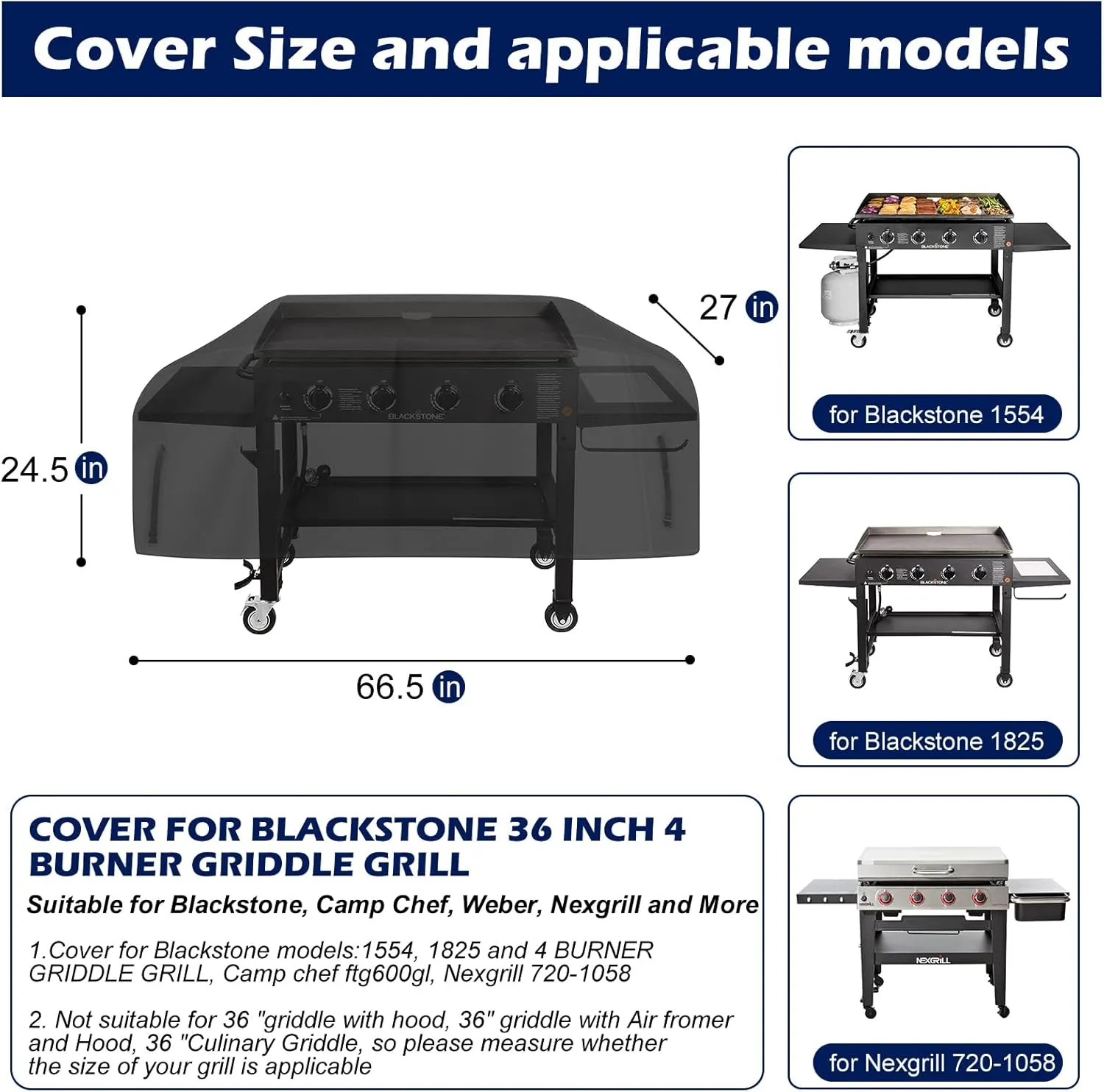 Griddle Grill Cover for Blackstone 22 inch and 17 inch with Hood (Cover Only)