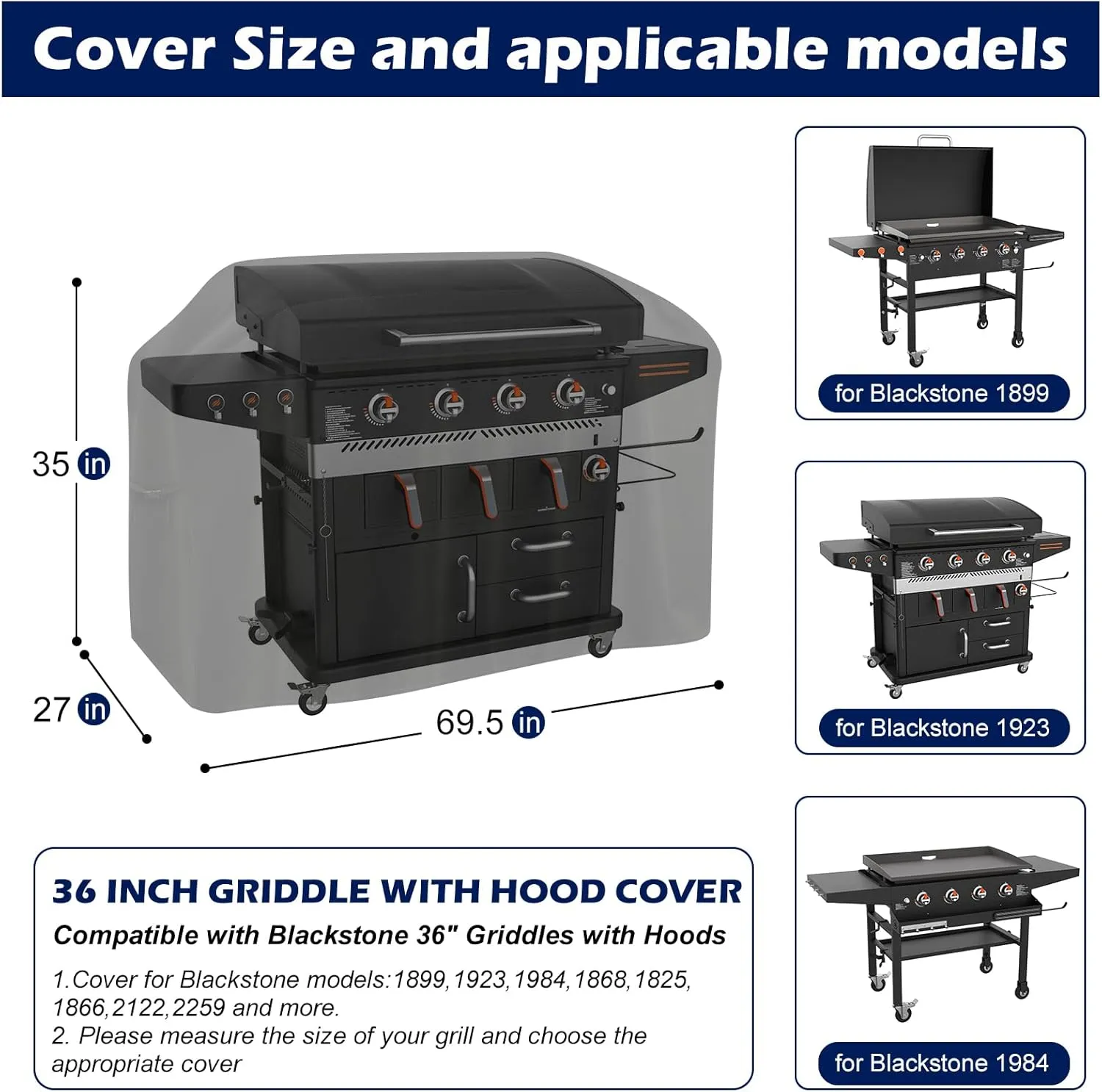 Griddle Grill Cover for Blackstone 22 inch and 17 inch with Hood (Cover Only)