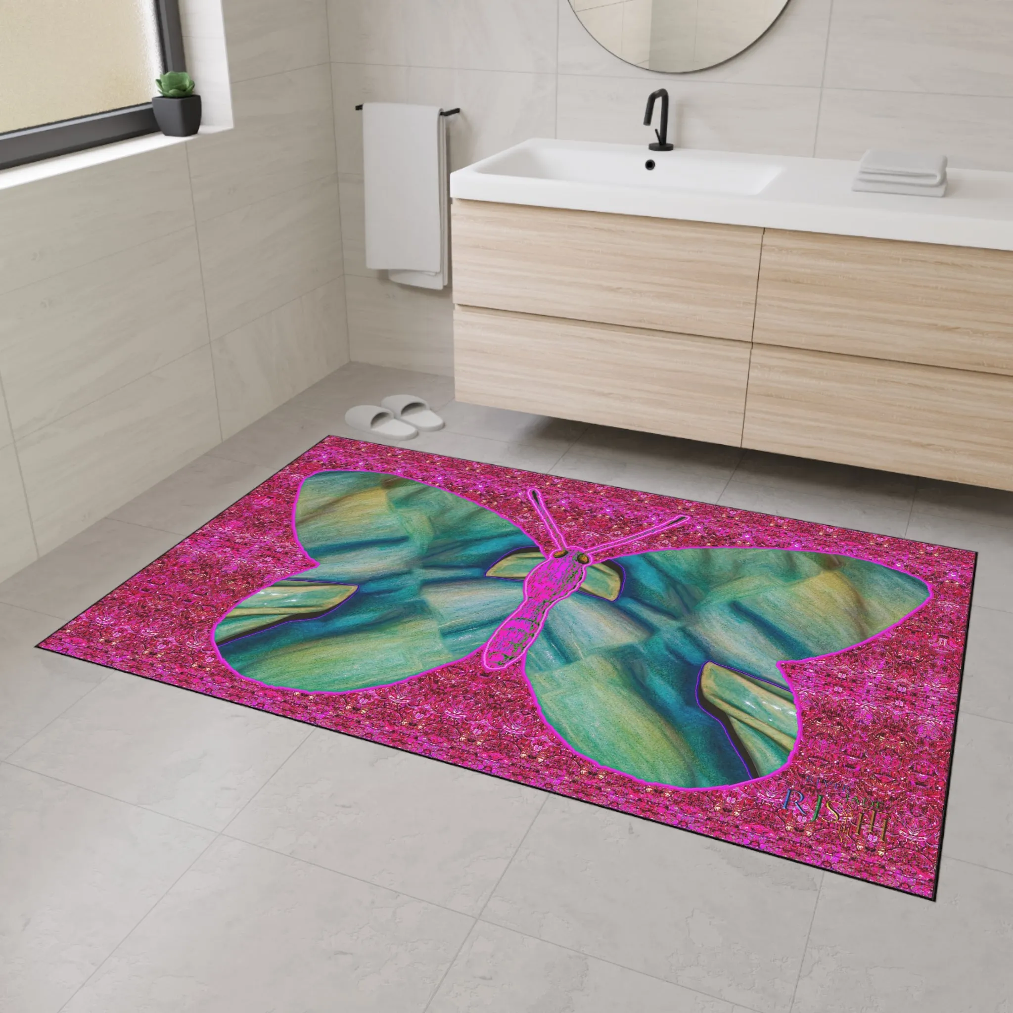 Heavy Duty Floor Mat (Butterfly Glade Denizen & Samhain Dream Thaw 13 & Pink Logo@Alchemic) RJSTH@Fabric#9_12 of 14 RJSTHw2025 RJS