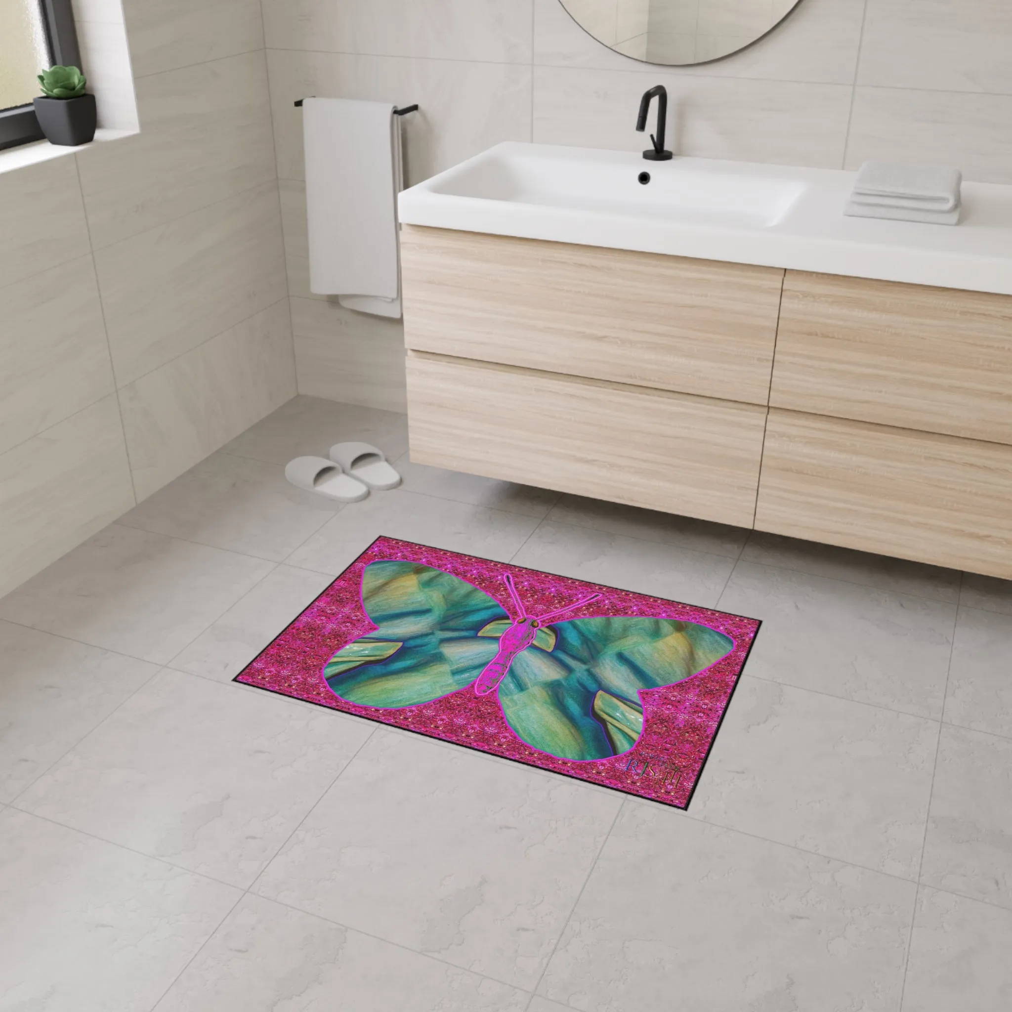Heavy Duty Floor Mat (Butterfly Glade Denizen & Samhain Dream Thaw 13 & Pink Logo@Alchemic) RJSTH@Fabric#9_12 of 14 RJSTHw2025 RJS