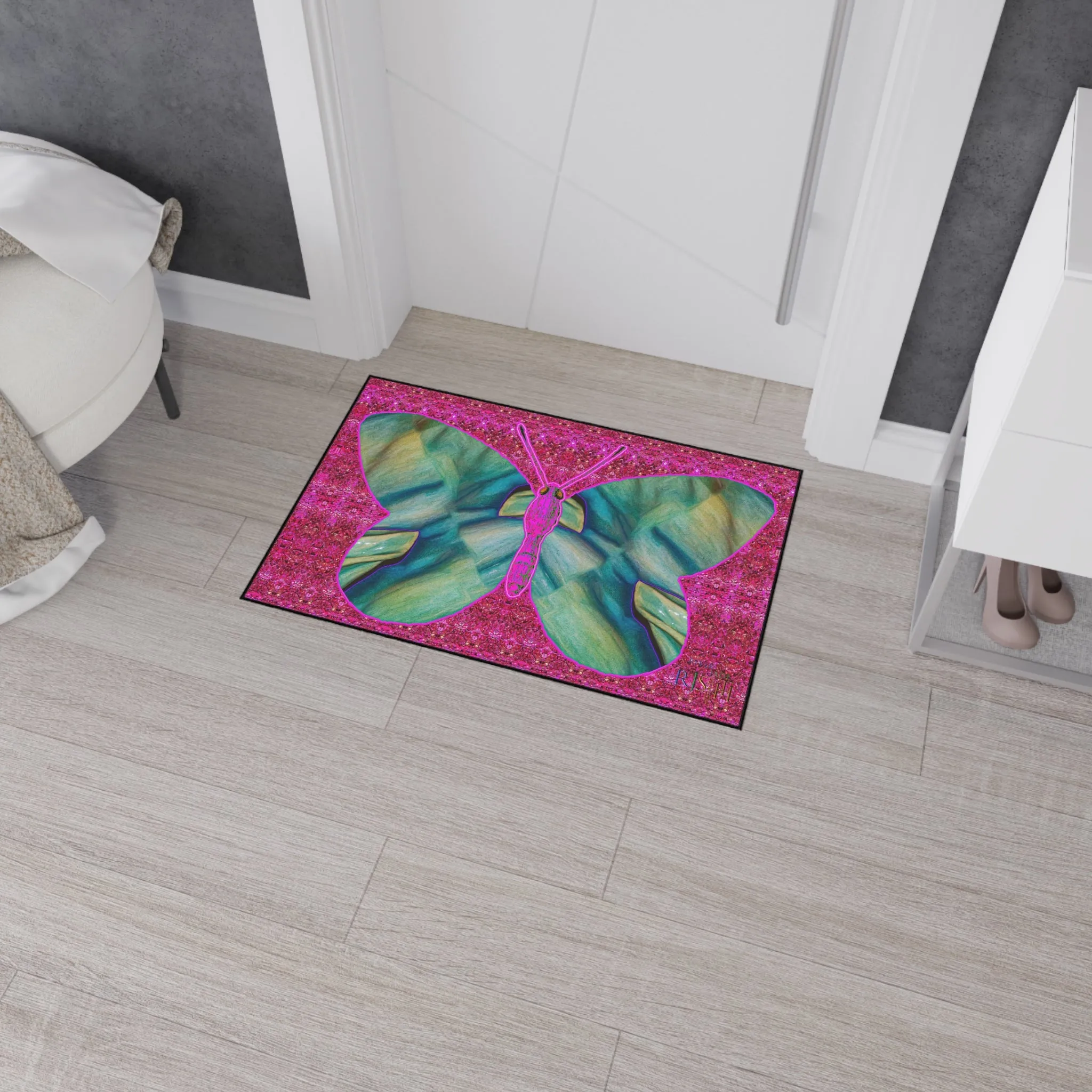 Heavy Duty Floor Mat (Butterfly Glade Denizen & Samhain Dream Thaw 13 & Pink Logo@Alchemic) RJSTH@Fabric#9_12 of 14 RJSTHw2025 RJS