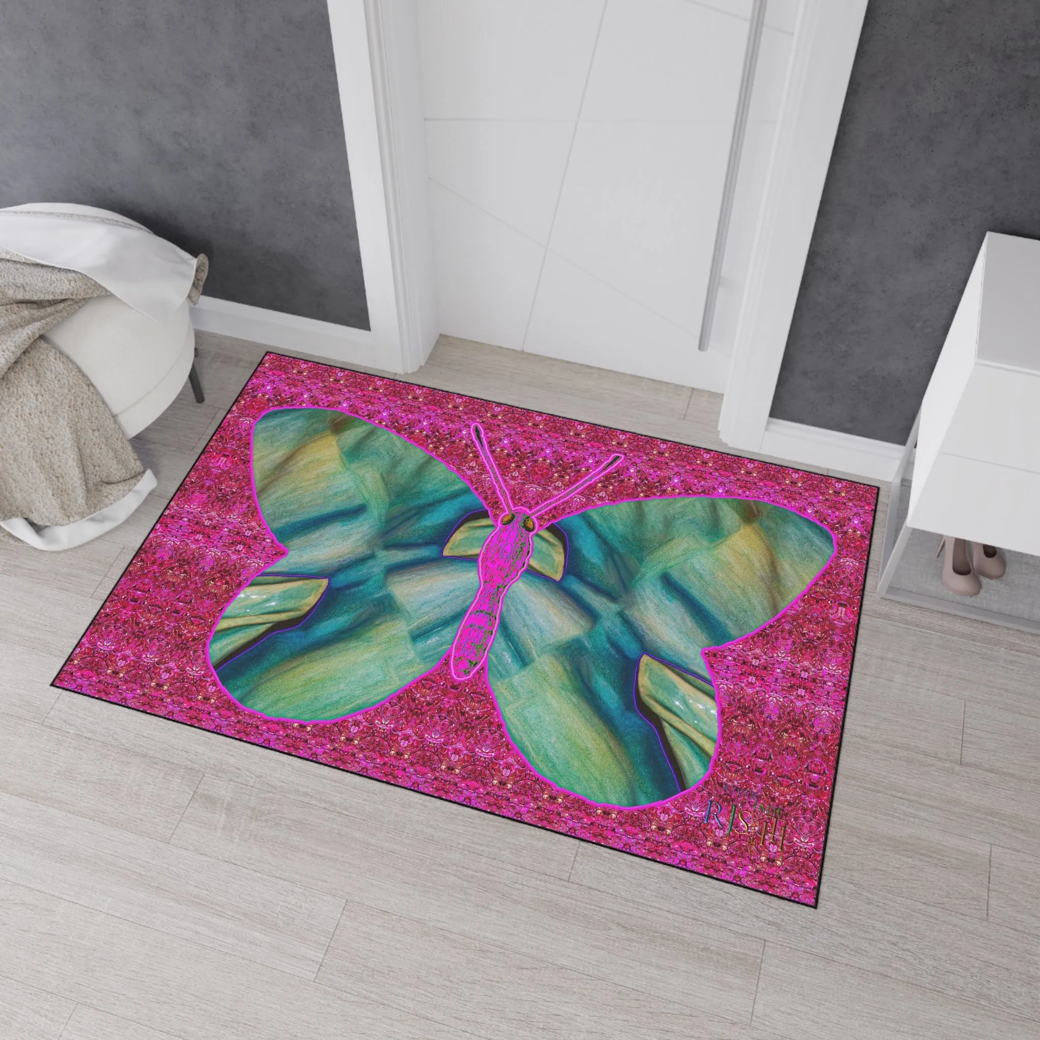 Heavy Duty Floor Mat (Butterfly Glade Denizen & Samhain Dream Thaw 13 & Pink Logo@Alchemic) RJSTH@Fabric#9_12 of 14 RJSTHw2025 RJS