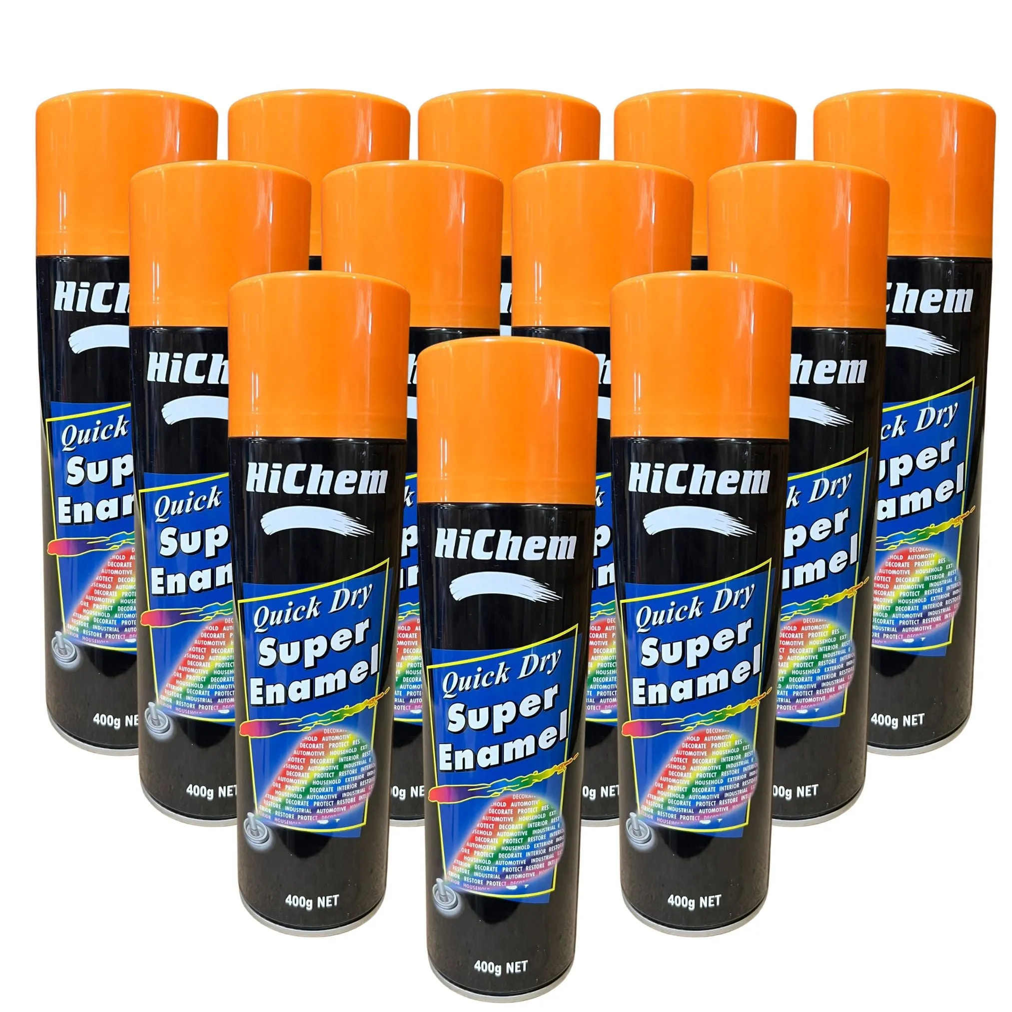 Hichem Quick Dry Super Enamel Spray Paint 12 Cans - Orange