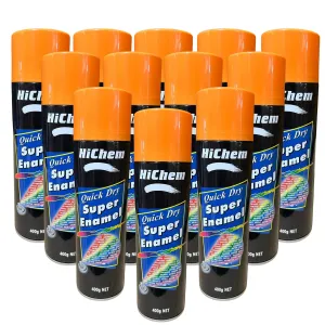 Hichem Quick Dry Super Enamel Spray Paint 12 Cans - Orange
