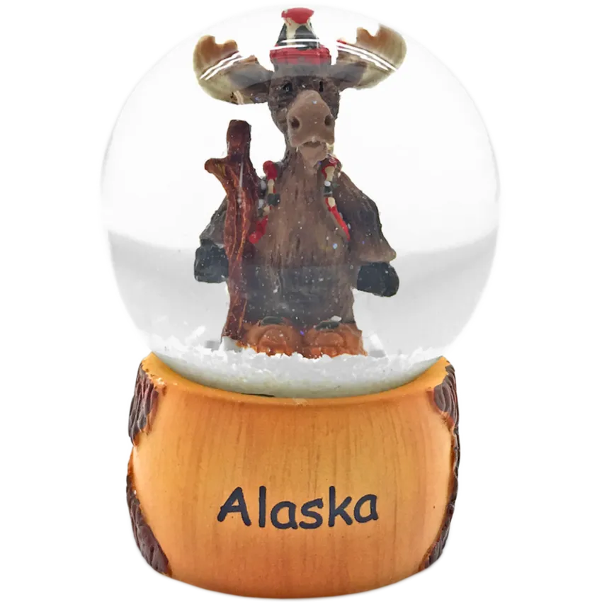 Hiking Moose Mini Alaska Snowglobe