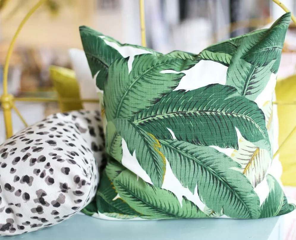 Isla Palm Print Throw Pillow - Green & White Indoor / Outdoor Fabric  - Various Sizes