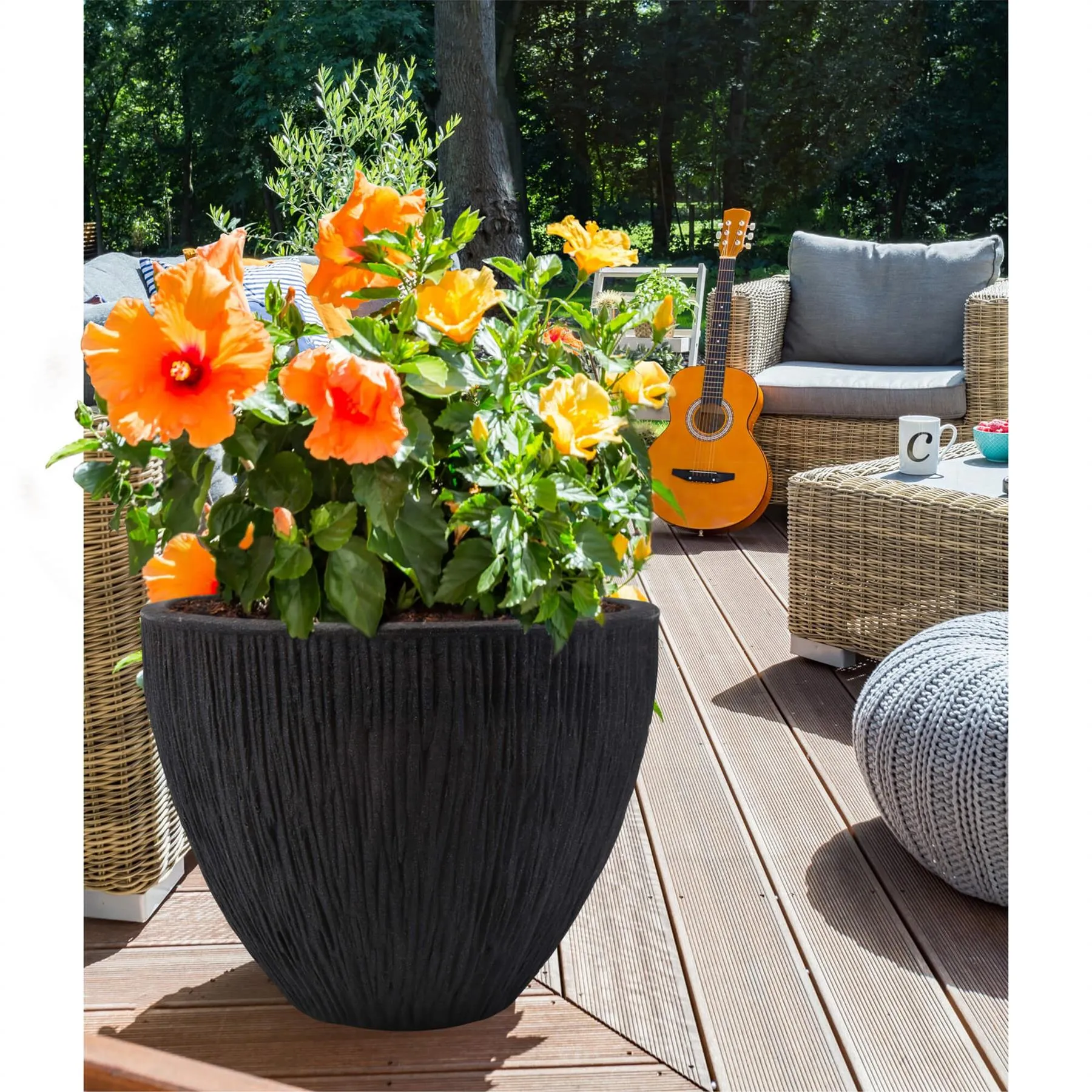 Large Anthracite Round Flower Pot 31 cm