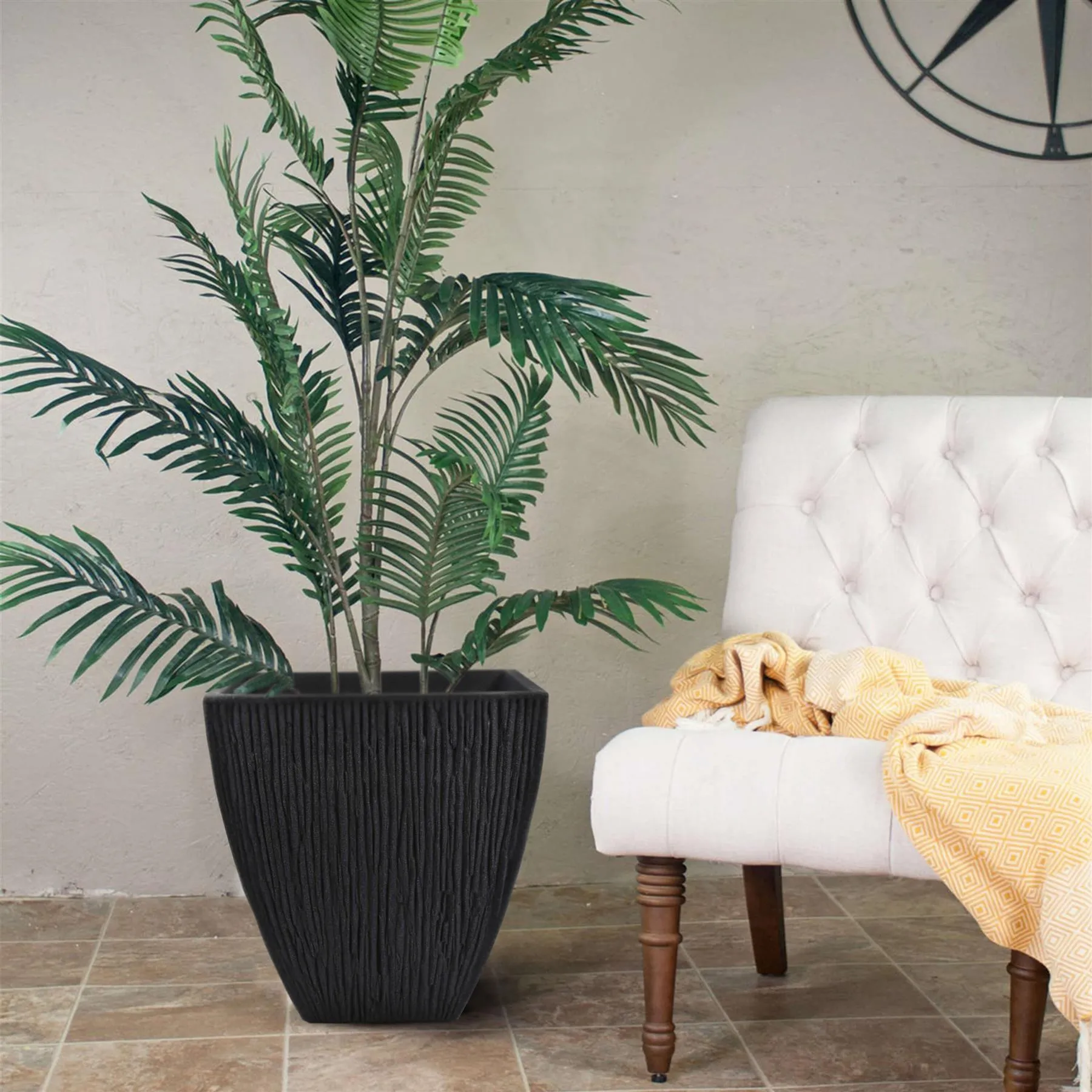 Large Anthracite Square Flower Pot