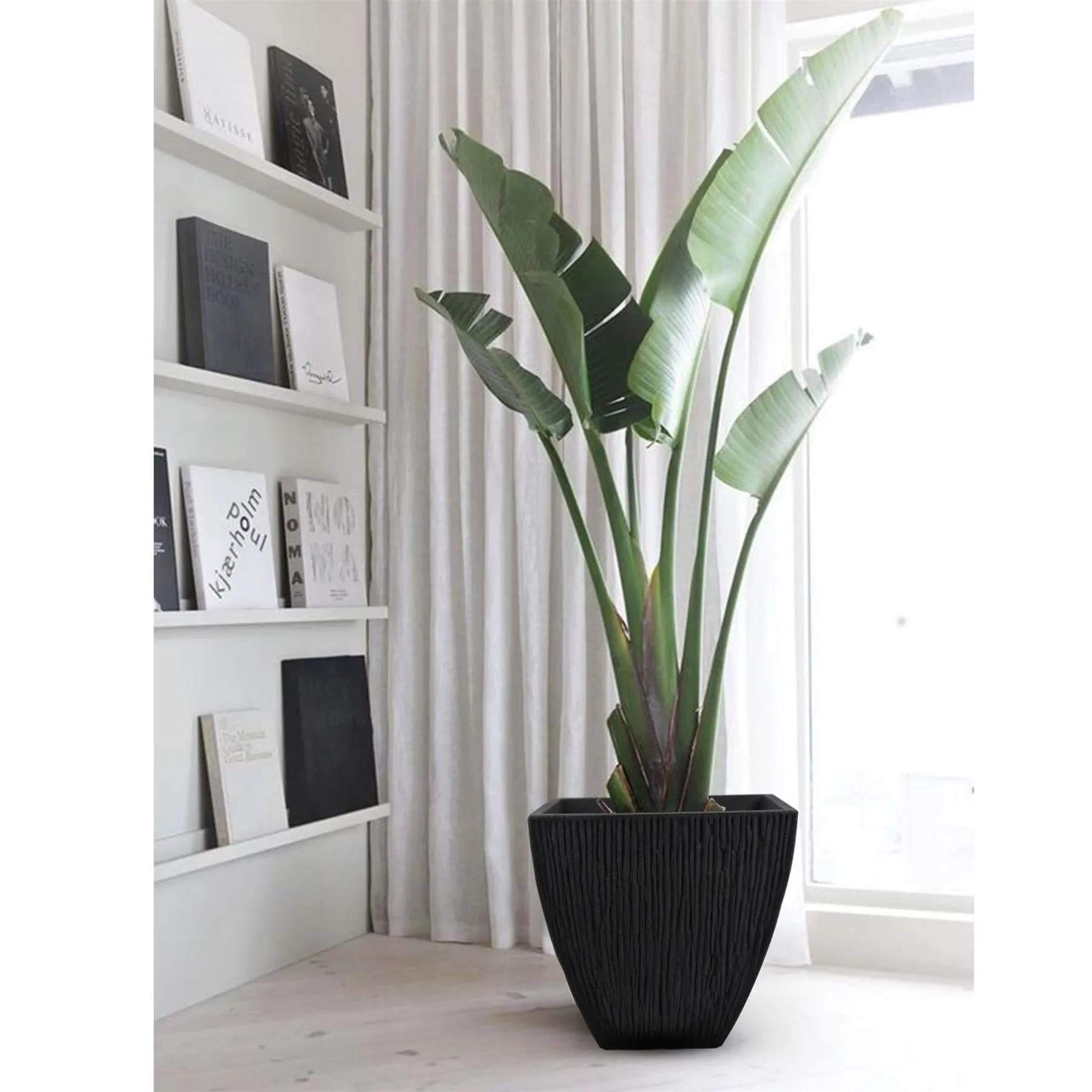 Large Anthracite Square Flower Pot