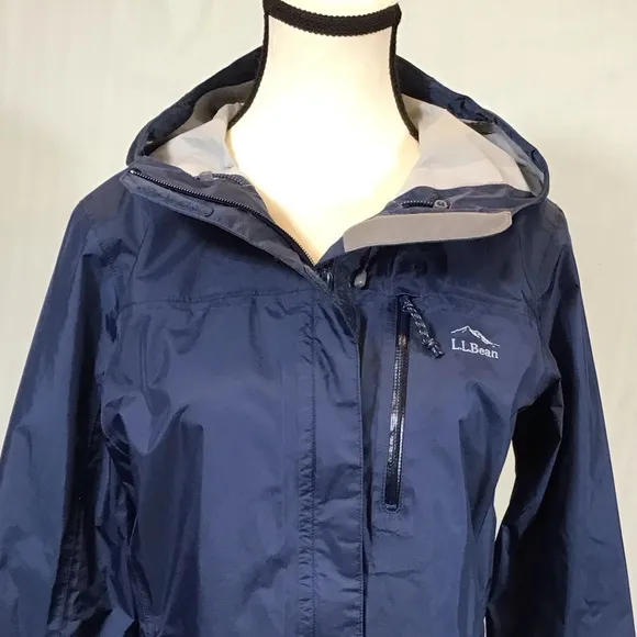 LL Bean Womens Hooded Rain Jacket Size S Trail Model Waterproof Nylon Packable