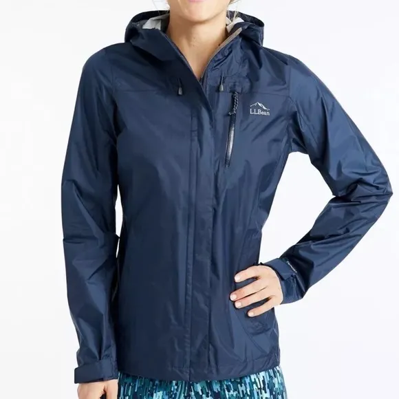 LL Bean Womens Hooded Rain Jacket Size S Trail Model Waterproof Nylon Packable