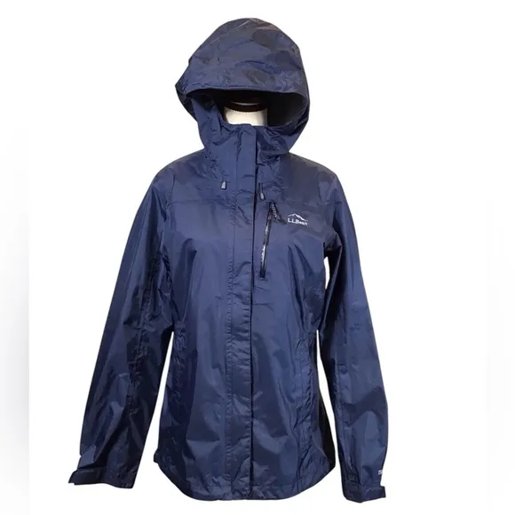 LL Bean Womens Hooded Rain Jacket Size S Trail Model Waterproof Nylon Packable