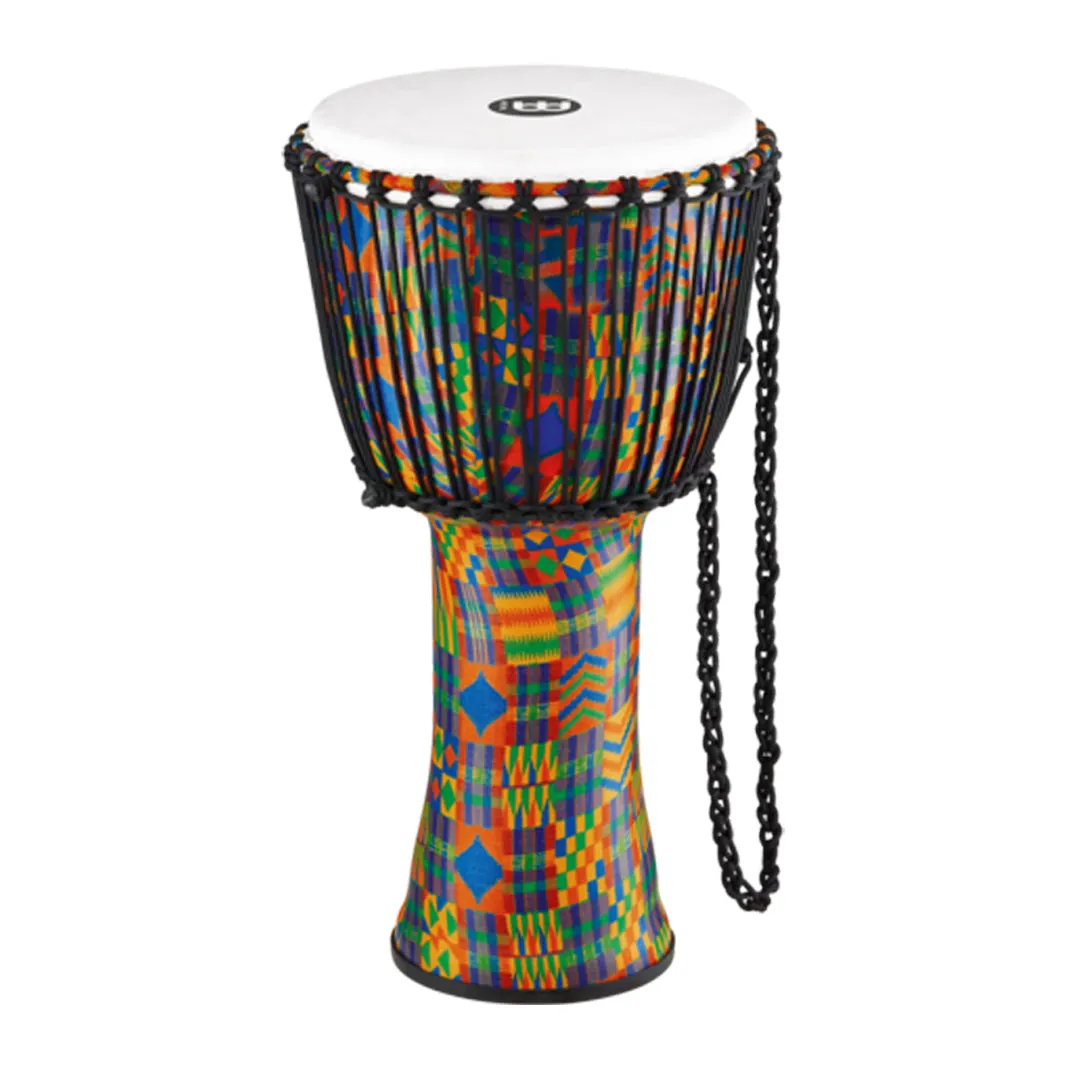 MEINL Percussion PADJ2-L-F 12inch Rope Tuned Travel Series Djembe, Synthetic Head, Kenyan Quilt