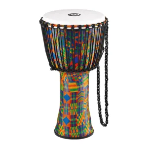 MEINL Percussion PADJ2-L-F 12inch Rope Tuned Travel Series Djembe, Synthetic Head, Kenyan Quilt