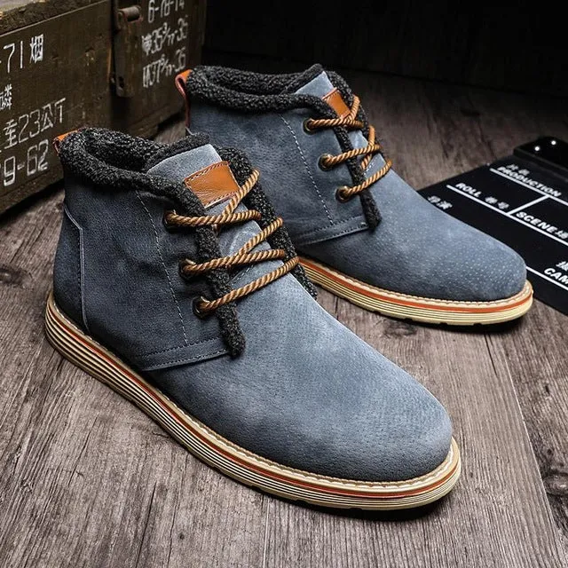 Men Plushing Warm Boots New Korean Version Round Head Frenulum Autumn Winter Casual Shoes High Quality Antiskid Windproof Boots